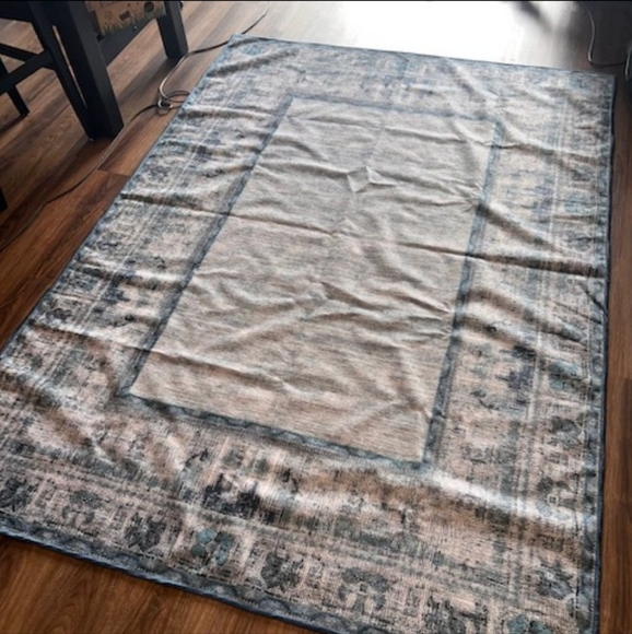 Ruggable Vintage Daisy Bordered Blue 5ft x 7ft Washable Rug (Cover Only) - Picture 2 of 10